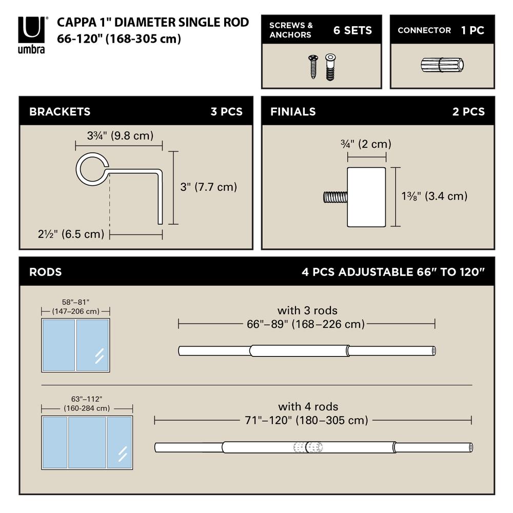 Cappa Gardinenstange 168–305 cm Messing 03