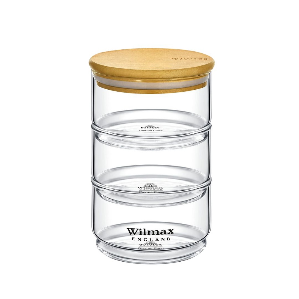 3-stöckiges Glas mit Bambusdeckel 12x20 cm